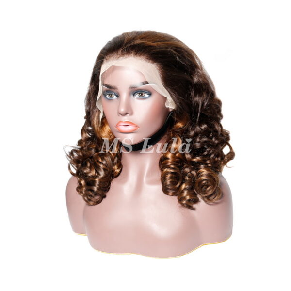 #4/30 Double Drawn Bouncy Curl 13x4 Transparent Lace Full Frontal 300% Density Wig - Image 4
